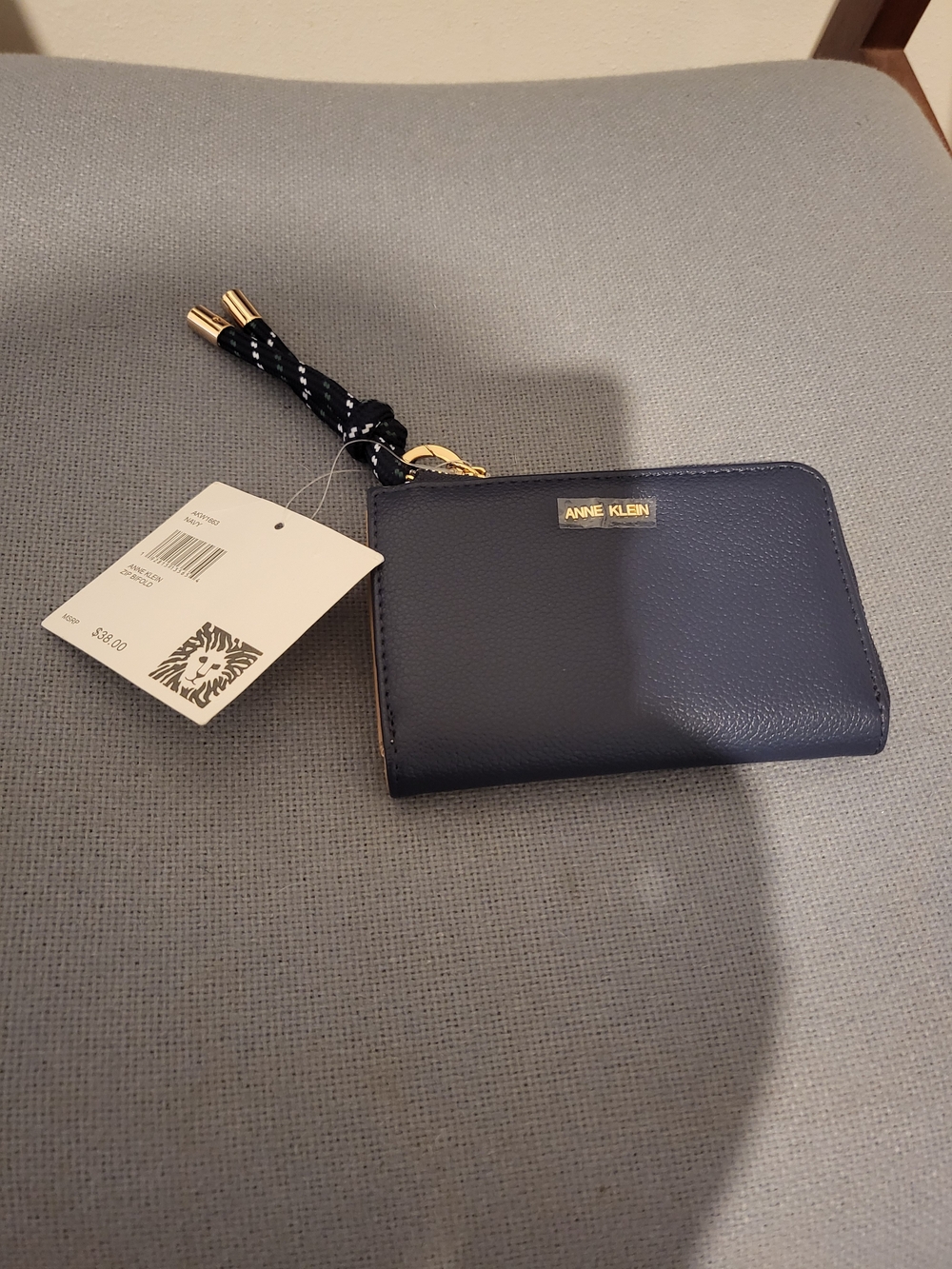 Anne Klein Navy Blue Card Holder with Gold Logo